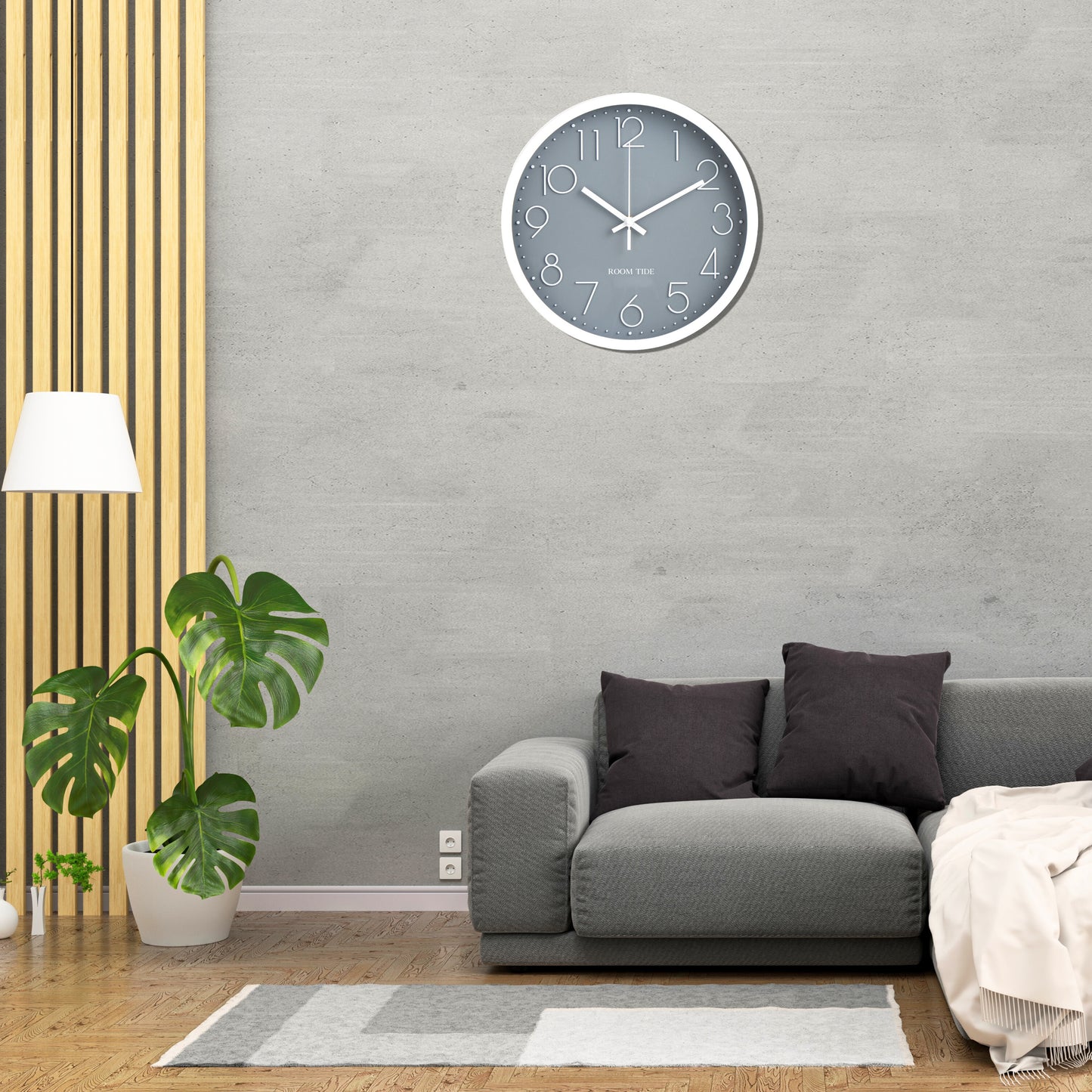 Room Tide Silent Wall Clock 12 inch Battery Operated Quartz Classic Design Easy to Read Wall Clocks for Living Room Decor Bedroom Home Kitchen Home Office School (Grey) 30cm