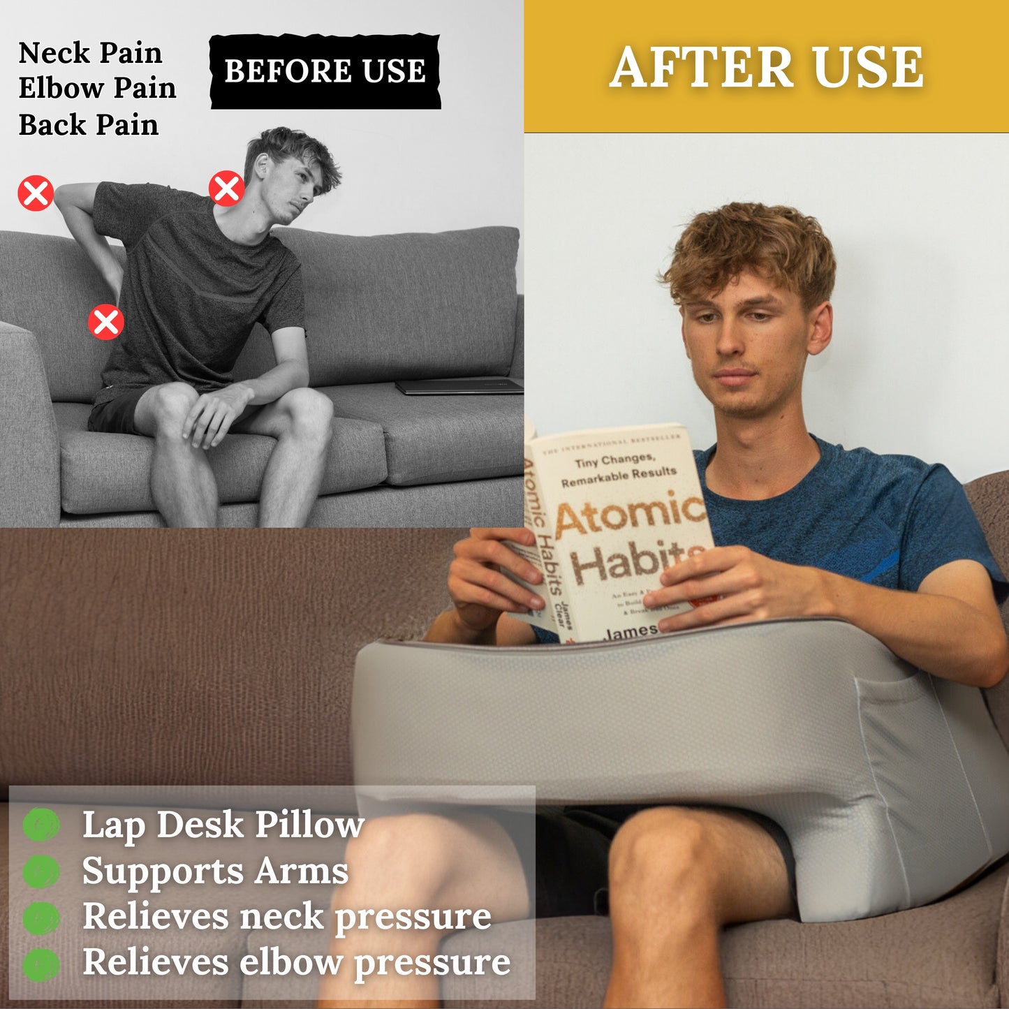 Room Tide Lap Desk Pillow - Gaming Pillow, Reading Pillow, Laptop Desk for Bed, Couch Desk, Luxurious Lap Pillow Desk Supports Arms Shoulders Neck, Memory Foam.