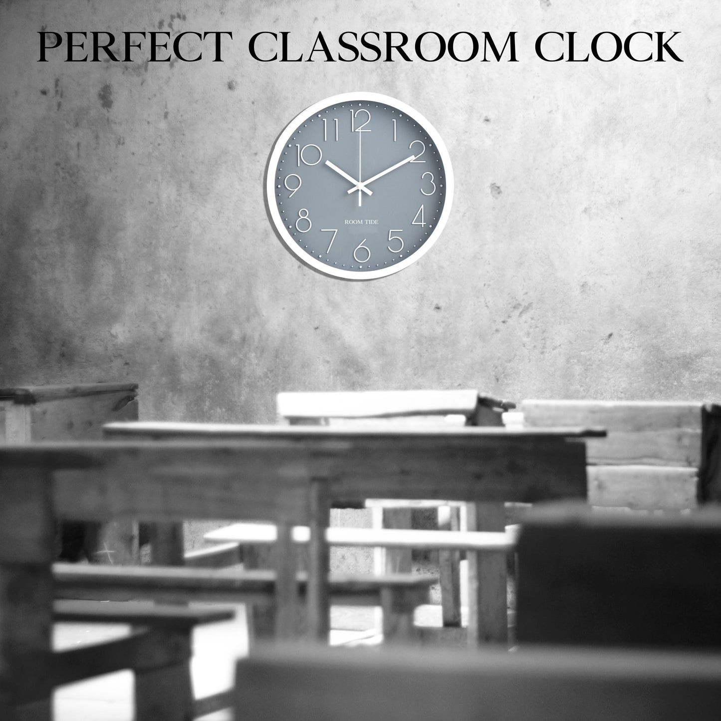 Room Tide Silent Wall Clock 12 inch Battery Operated Quartz Classic Design Easy to Read Wall Clocks for Living Room Decor Bedroom Home Kitchen Home Office School (Grey) 30cm