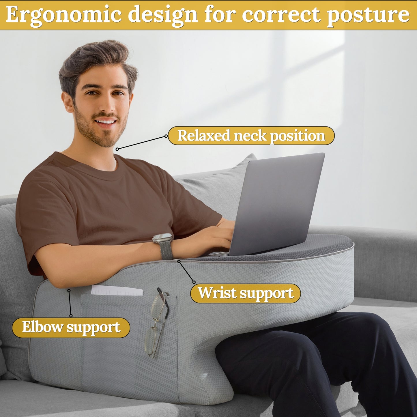 Room Tide Lap Desk Pillow - Gaming Pillow, Reading Pillow, Laptop Desk for Bed, Couch Desk, Luxurious Lap Pillow Desk Supports Arms Shoulders Neck, Memory Foam.