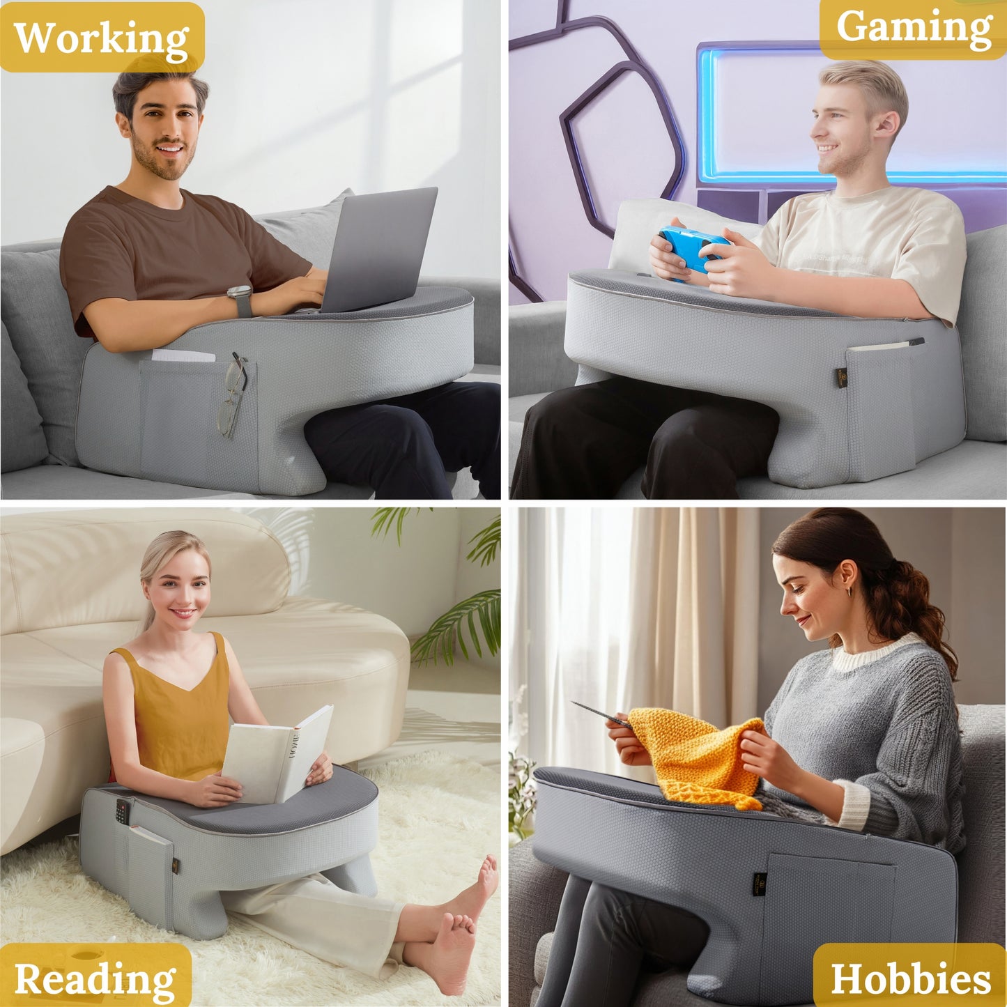 Room Tide Lap Desk Pillow - Gaming Pillow, Reading Pillow, Laptop Desk for Bed, Couch Desk, Luxurious Lap Pillow Desk Supports Arms Shoulders Neck, Memory Foam.